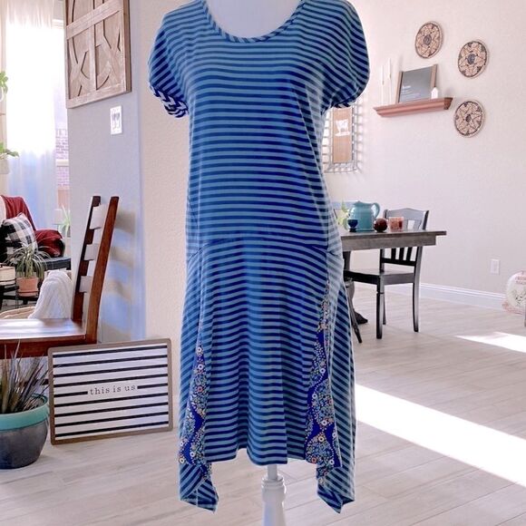 NWT Matilda Jane Walkabout Blue Striped Short Sleeve Flare Dress A Line S Nautic - Picture 4 of 11